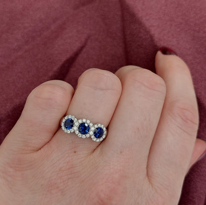 Triple 1.14ct Sapphire and Diamond Cluster Ring