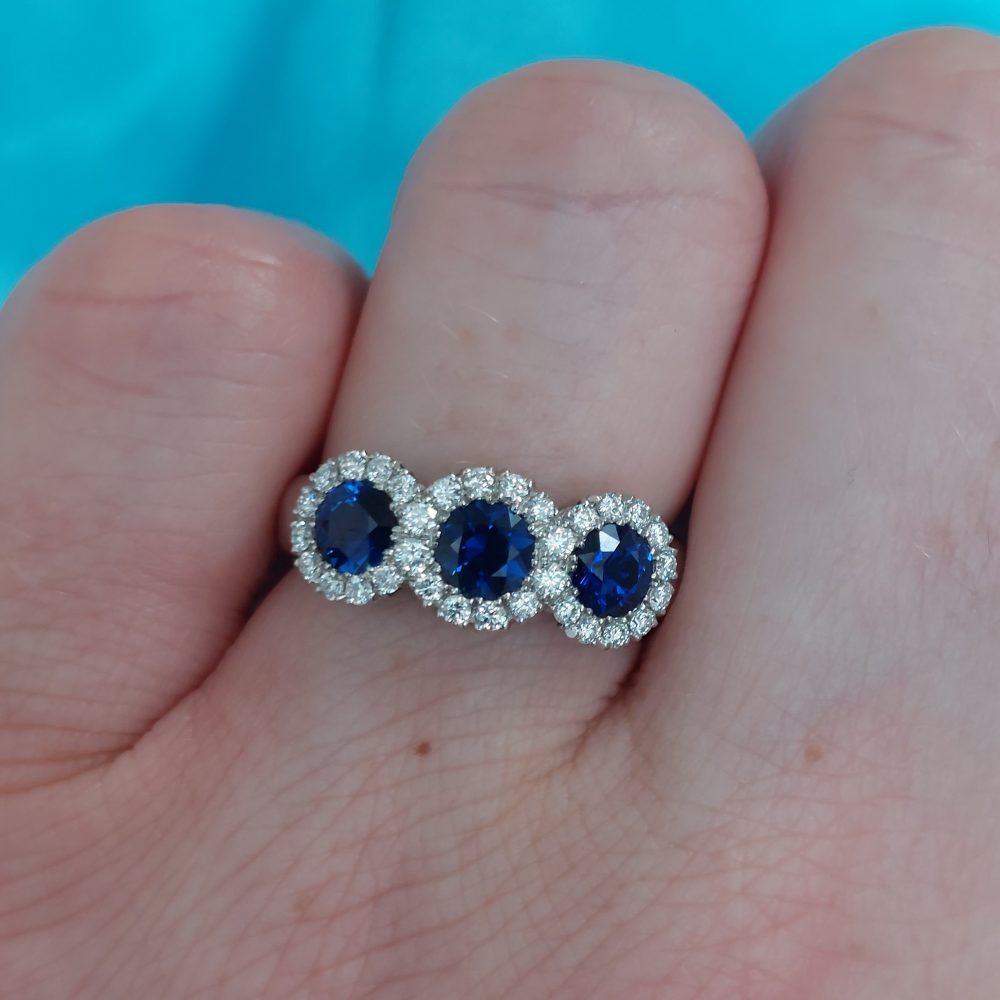 Triple 1.14ct Sapphire and Diamond Cluster Ring