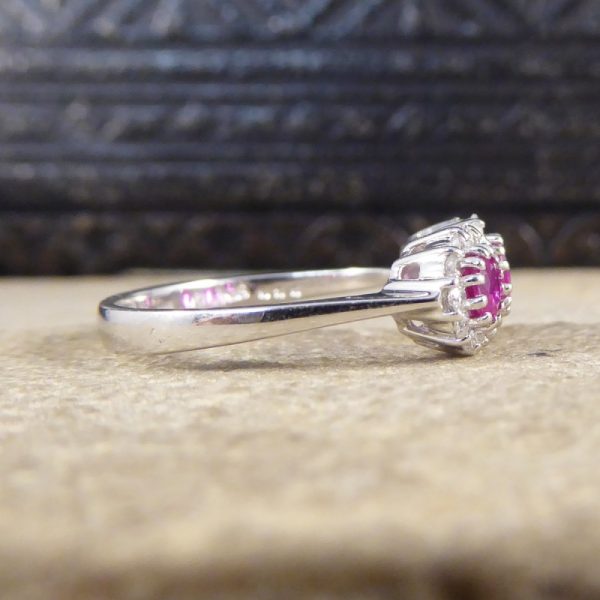 Triple Ruby and Diamond Cluster Ring in 18ct White Gold