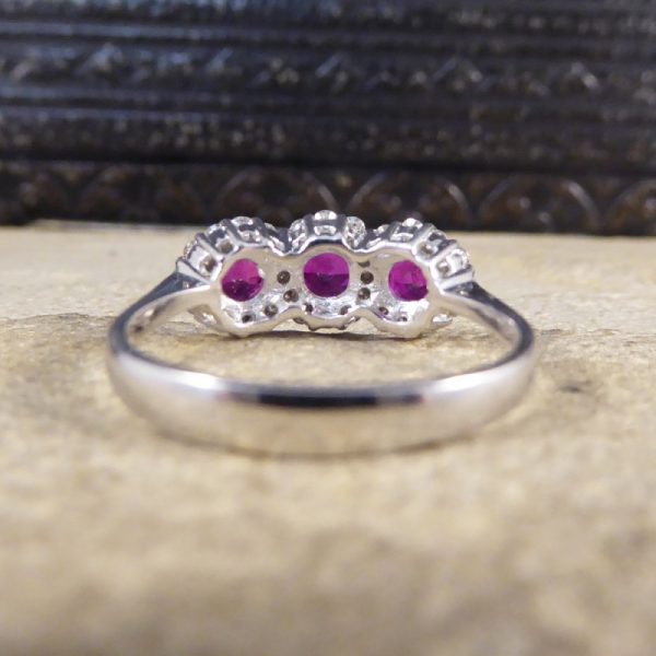 Triple Ruby and Diamond Cluster Ring in 18ct White Gold