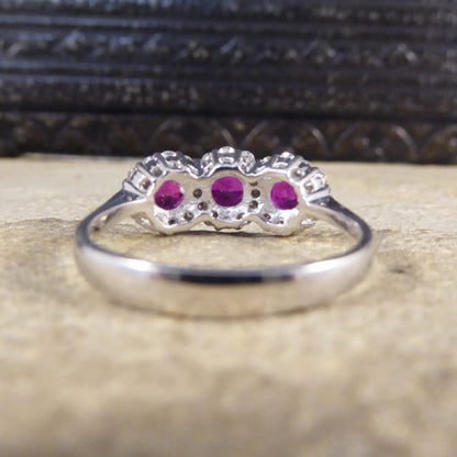 Triple Ruby and Diamond Cluster Ring in 18ct White Gold