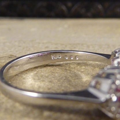 Triple Ruby and Diamond Cluster Ring in 18ct White Gold