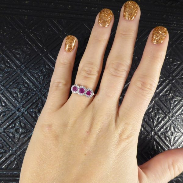Triple Ruby and Diamond Cluster Ring in 18ct White Gold