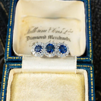 Triple Sapphire and Diamond Cluster Ring in 18ct White Gold