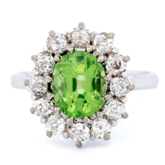 Tsavorite Garnet and Diamond Cluster Ring