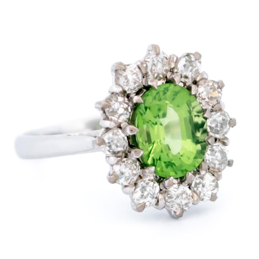 Tsavorite Garnet and Diamond Cluster Ring