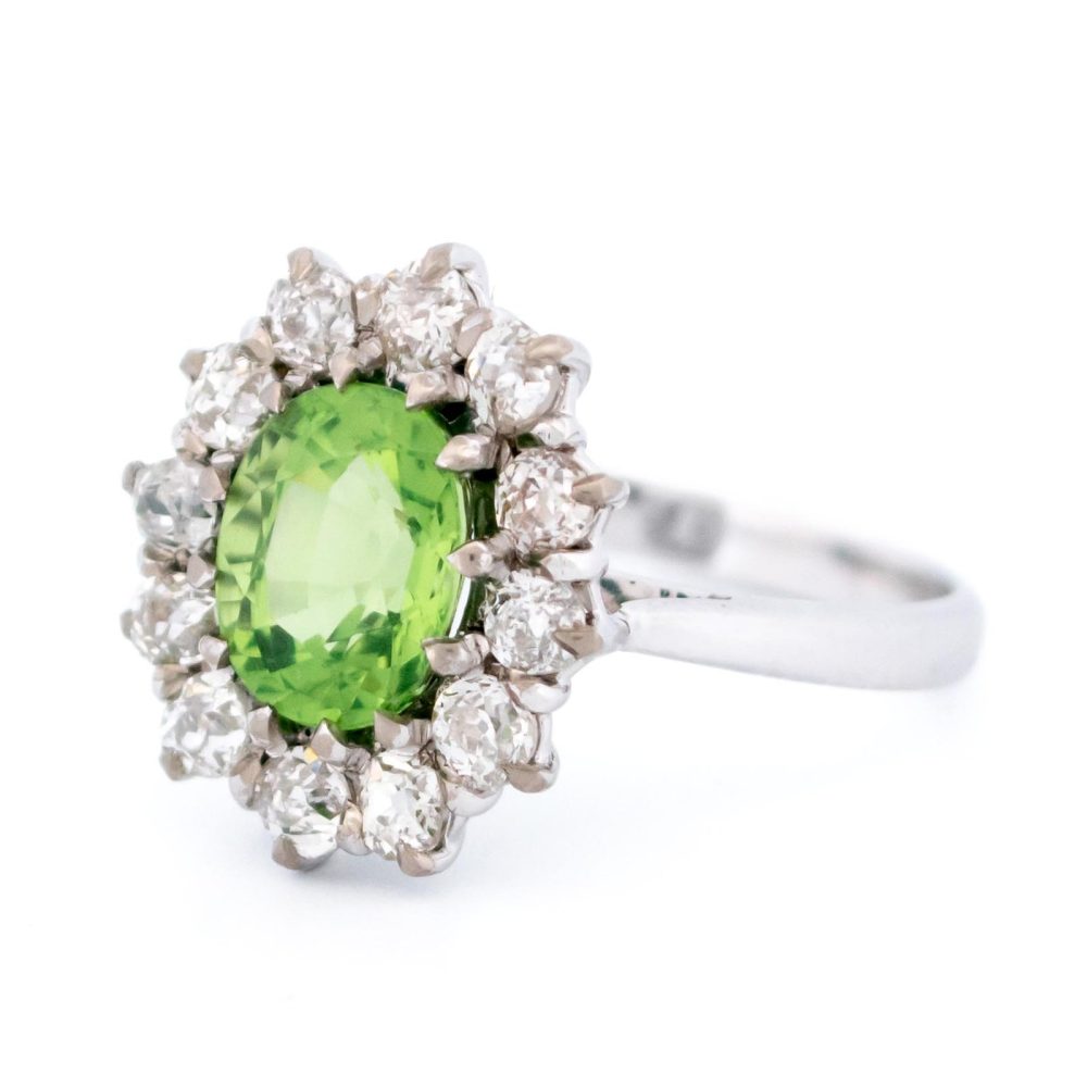 Tsavorite Garnet and Diamond Cluster Ring