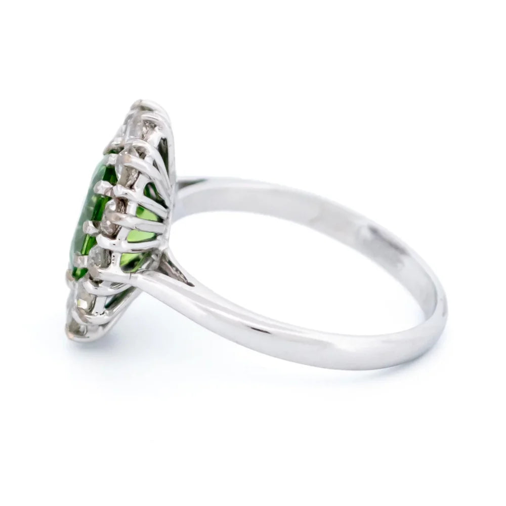 Tsavorite Garnet and Diamond Cluster Ring
