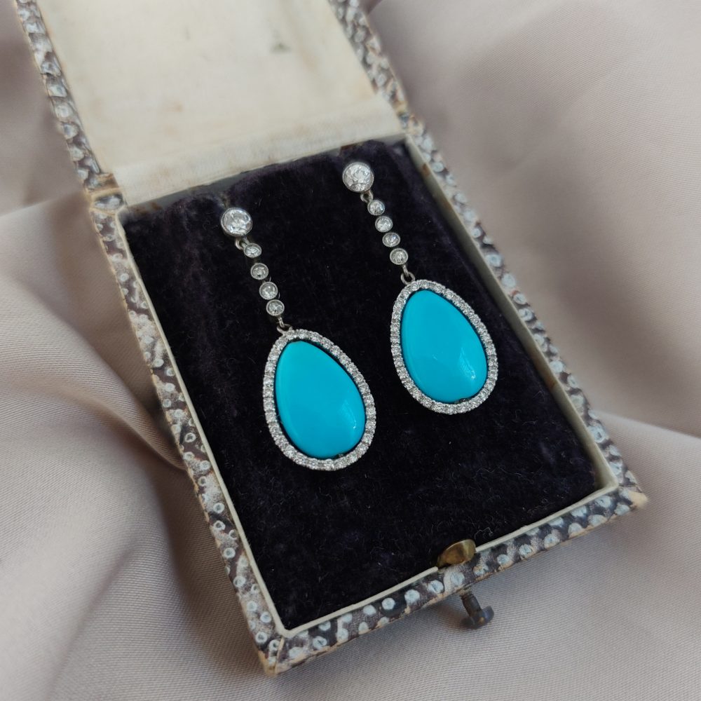 Turquoise and Diamond Drop Earrings