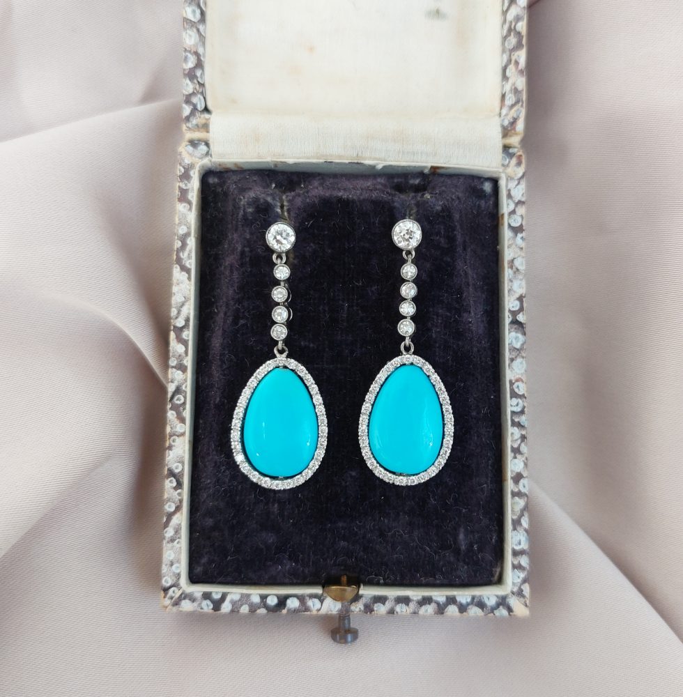 Turquoise and Diamond Drop Earrings