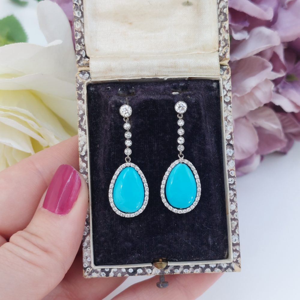 Turquoise and Diamond Drop Earrings