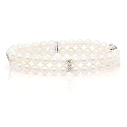 Two Row Akoya Pearl Bracelet with Diamonds
