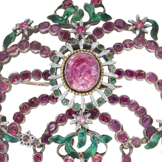 Antique Victorian Pink Topaz Enamel Brooch