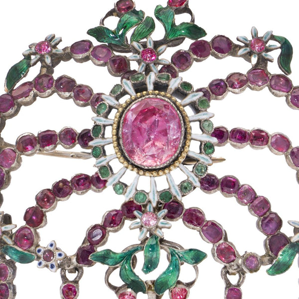 Antique Victorian Pink Topaz Enamel Brooch