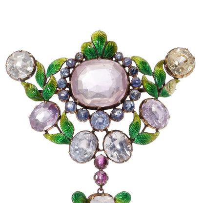 C.A. Giuliano Victorian 18 Carat Gold Brooch With Enamel And Gemstones