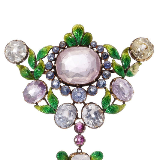 C.A. Giuliano Victorian 18 Carat Gold Brooch With Enamel And Gemstones