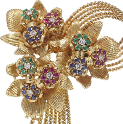 Kutchinsky Diamond And Gemstone Brooch In 18 Carat Yellow Gold