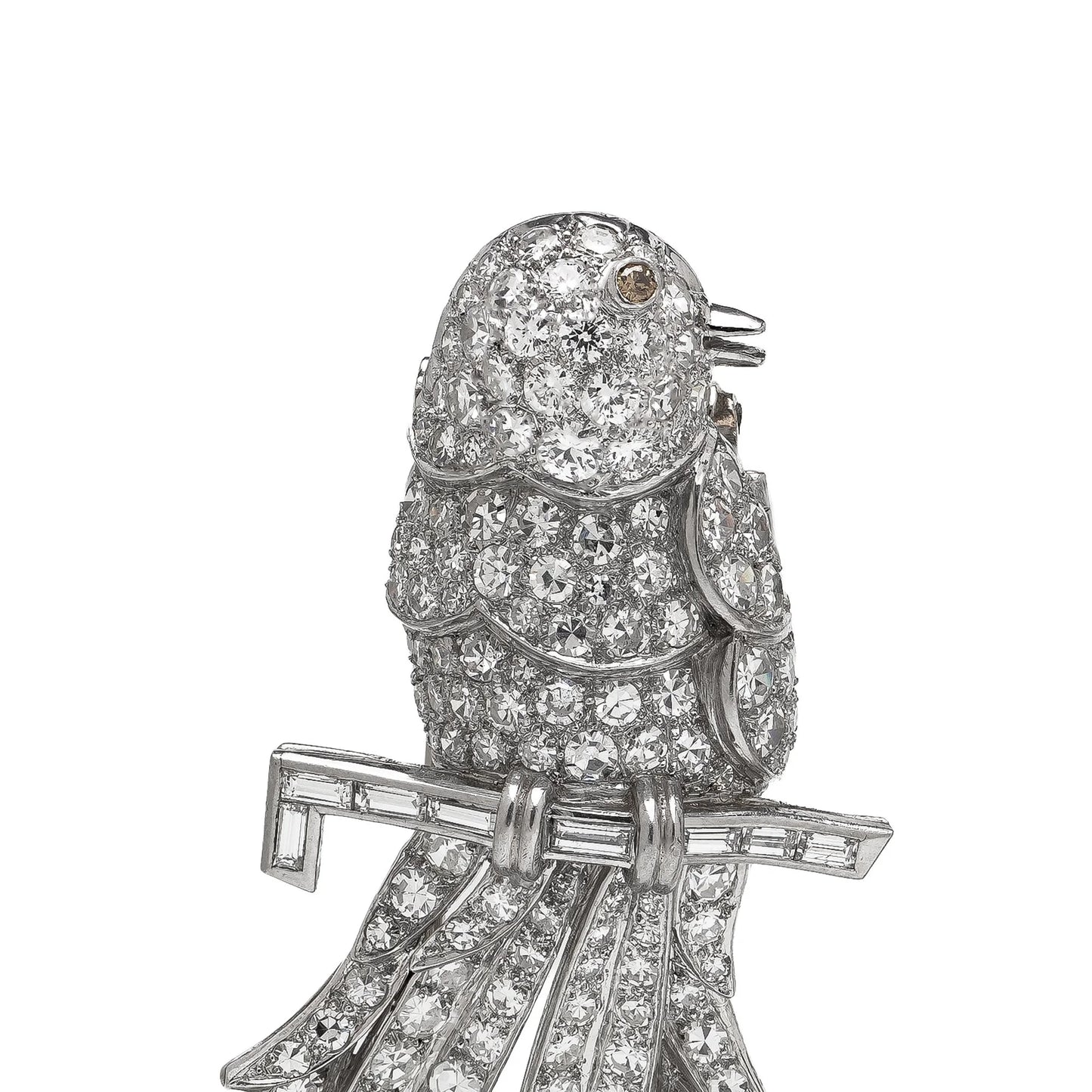Art Deco Platinum Double Clip Diamond Bird Brooches
