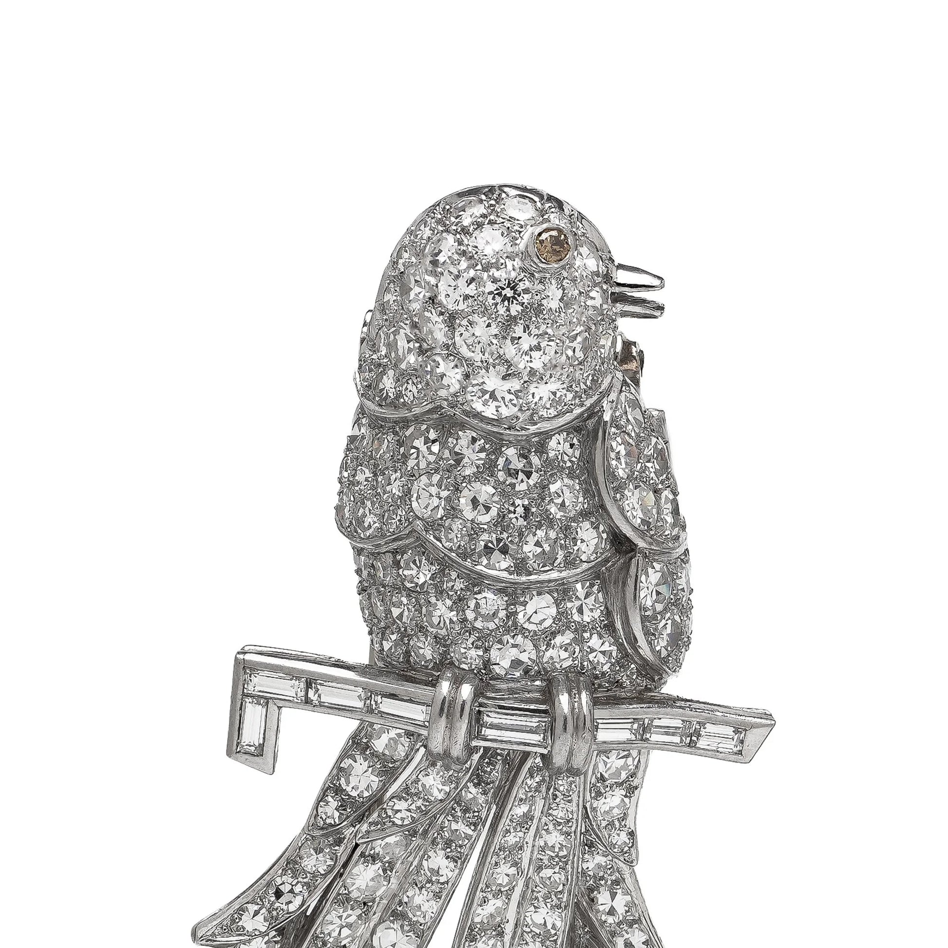 Art Deco Platinum Double Clip Diamond Bird Brooches