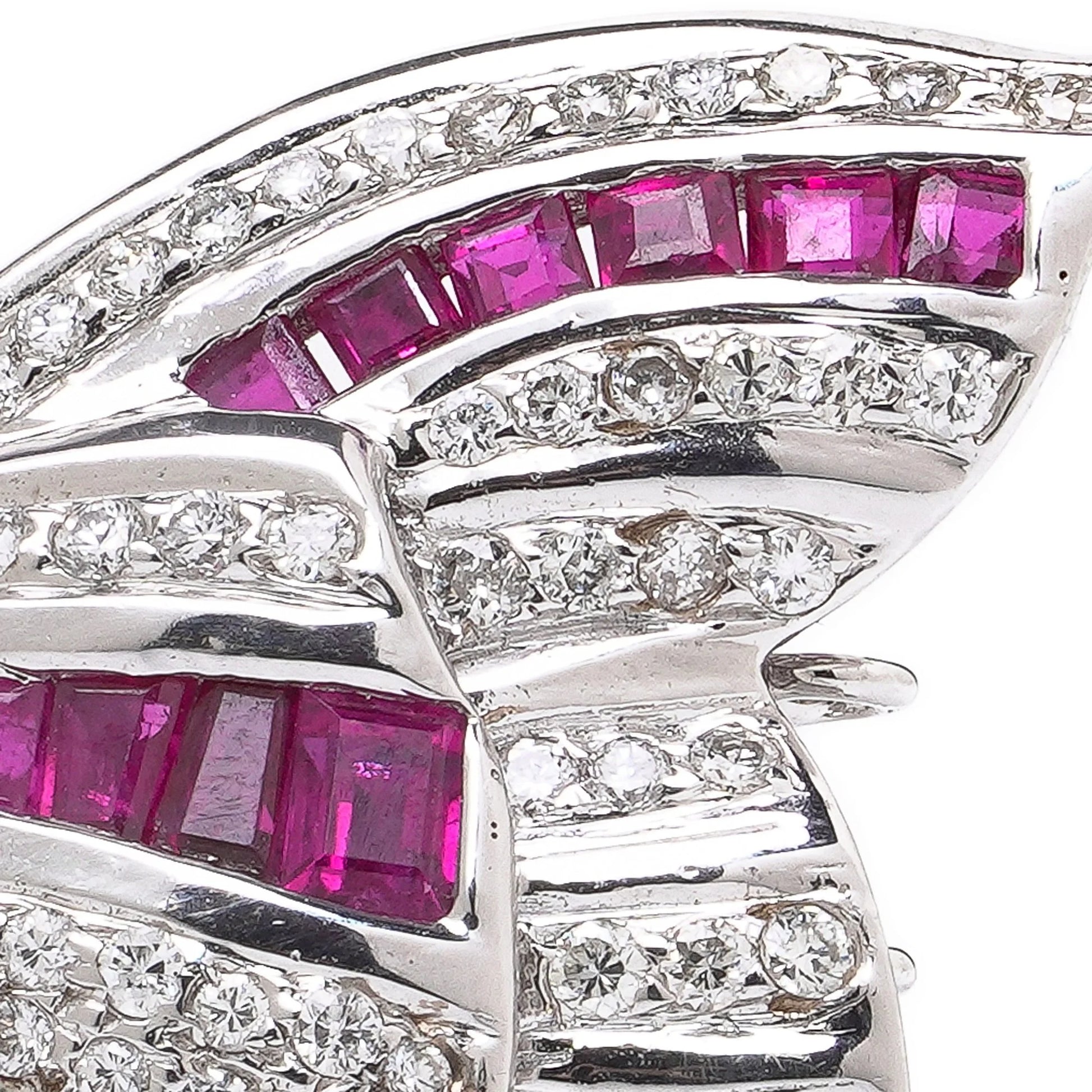 18 Carat White Gold Ruby And Diamond Bow Brooch