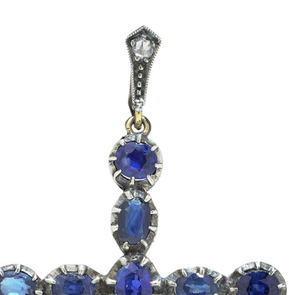 Victorian 9 Carat Gold and Silver Sapphire Cross Pendant, 3.40 Carats
