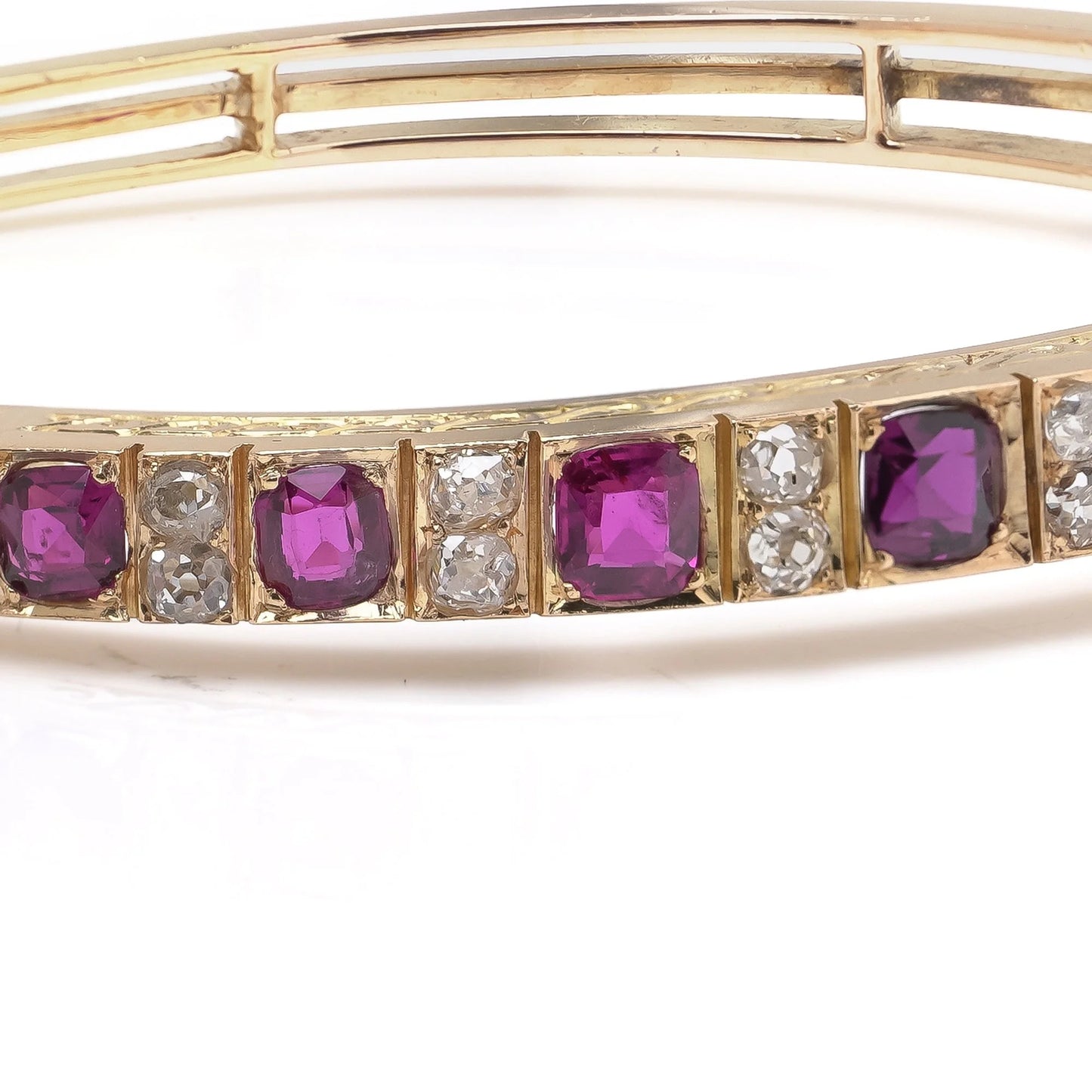 Victorian 18KT Gold Ruby and Diamond Bangle