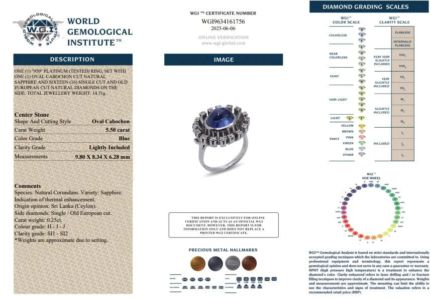 Vintage 5.50 ct. NATURAL NO HEAT Cabochon Blue Sapphire & Diamond Ring