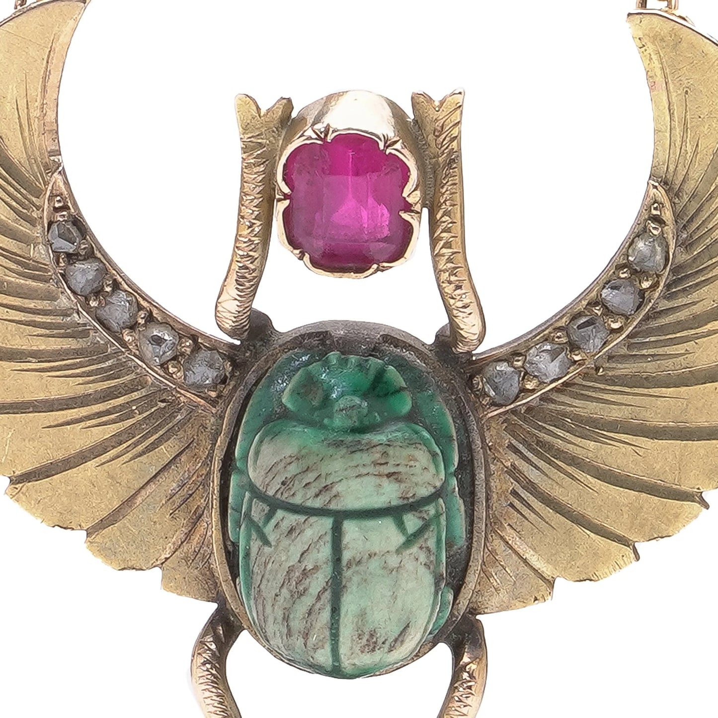 Egyptian Revival Scarab Necklace, 18 Carat Gold, Early 20th Century
