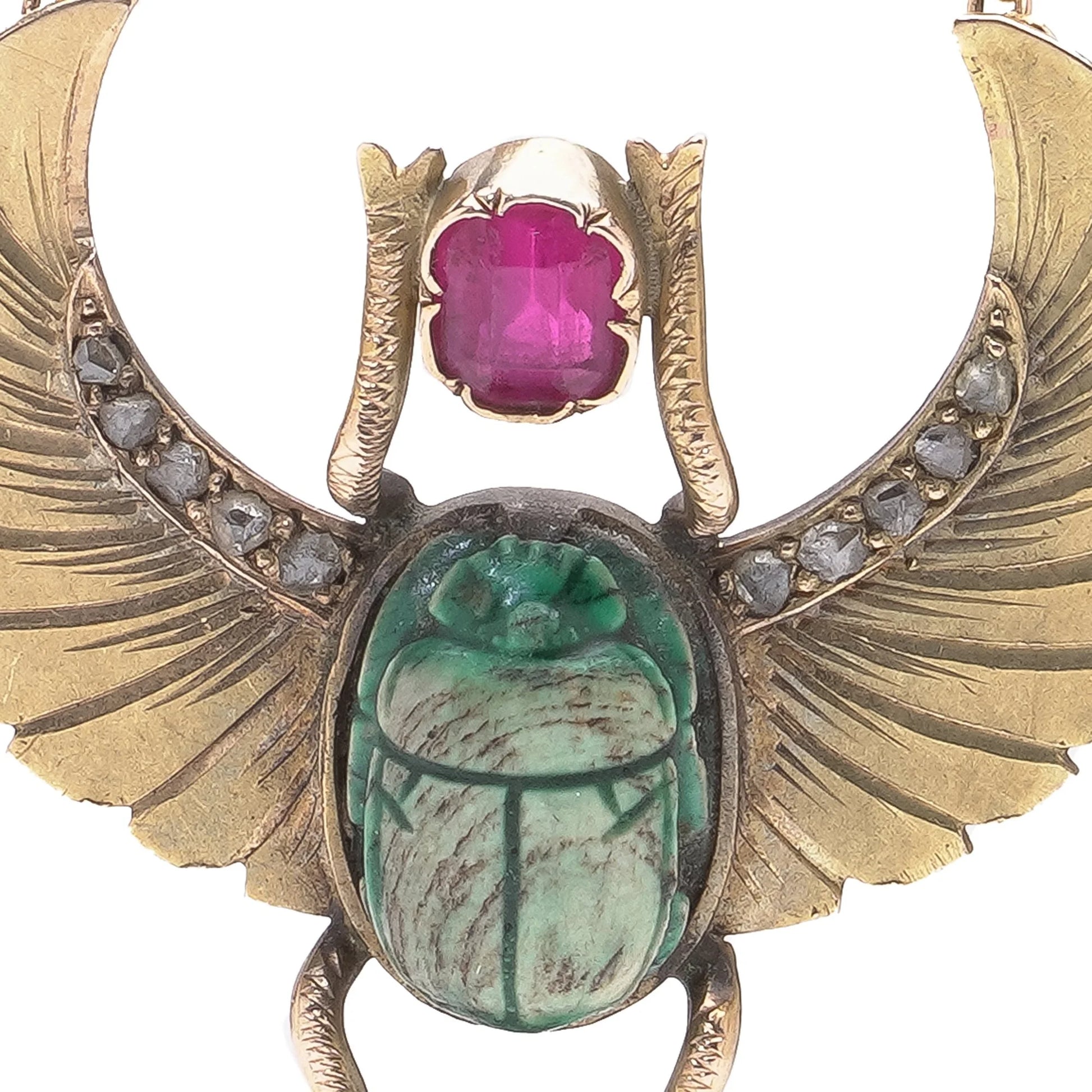 Egyptian Revival Scarab Necklace, 18 Carat Gold, Early 20th Century