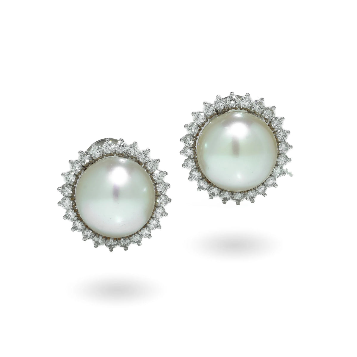 Vintage 14 ct White Gold South Sea Pearl And Diamond Clip-On Earrings