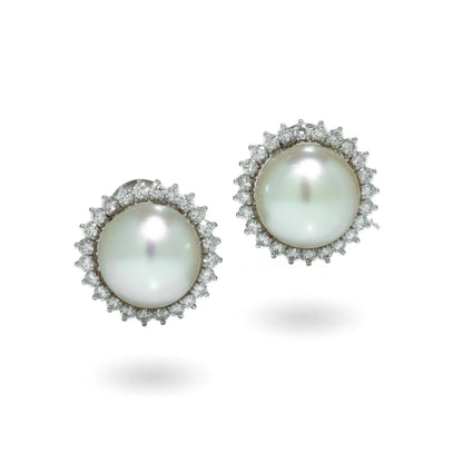 Vintage 14 ct White Gold South Sea Pearl And Diamond Clip-On Earrings