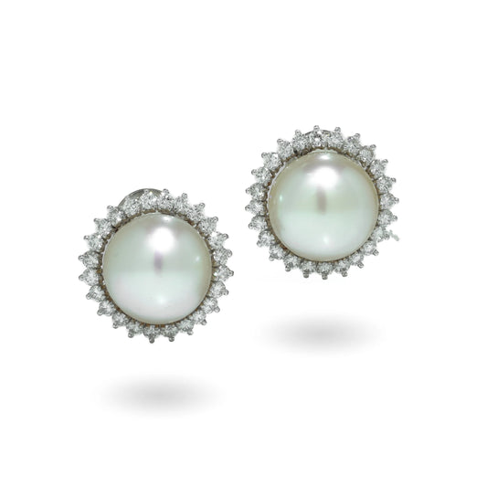 Vintage 14 ct White Gold South Sea Pearl And Diamond Clip-On Earrings