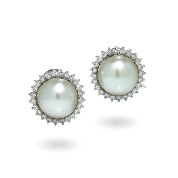 Vintage 14 ct White Gold South Sea Pearl And Diamond Clip-On Earrings