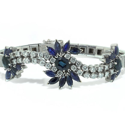 Vintage 18KT White Gold Sapphire and Diamond Bracelet