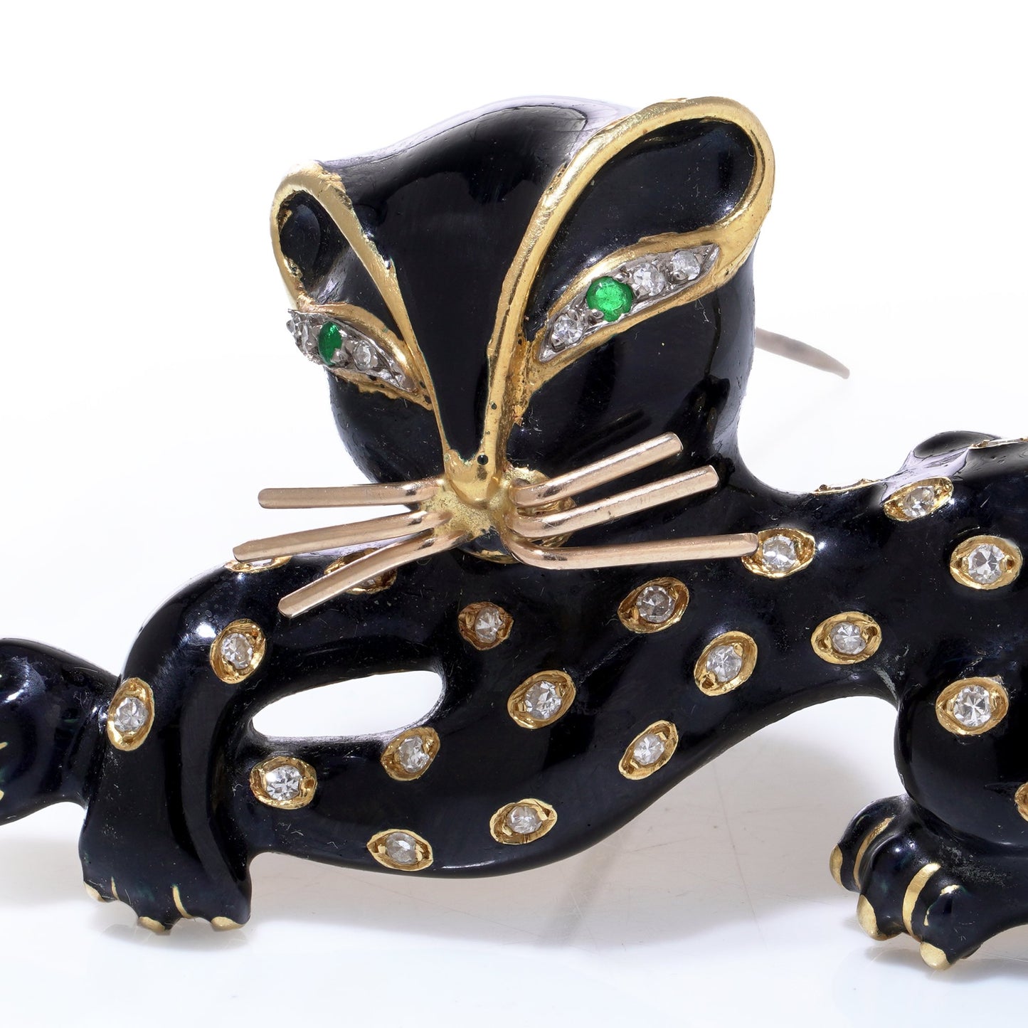 Kutchinsky 18ct Gold Diamond and Enamel Cat Brooch