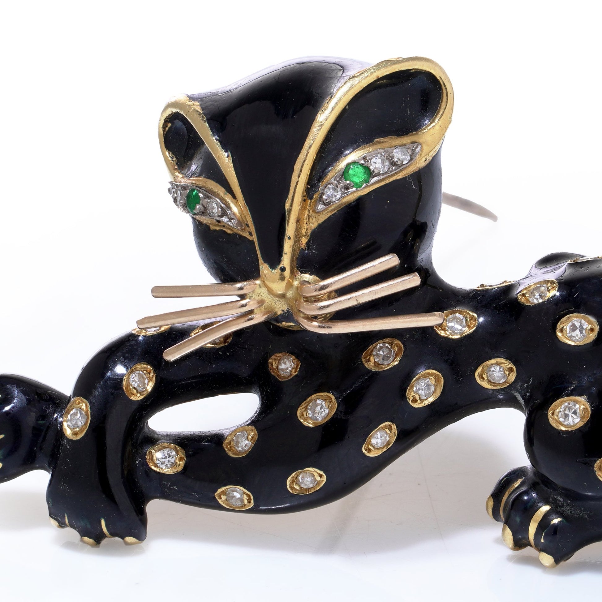Kutchinsky 18ct Gold Diamond and Enamel Cat Brooch