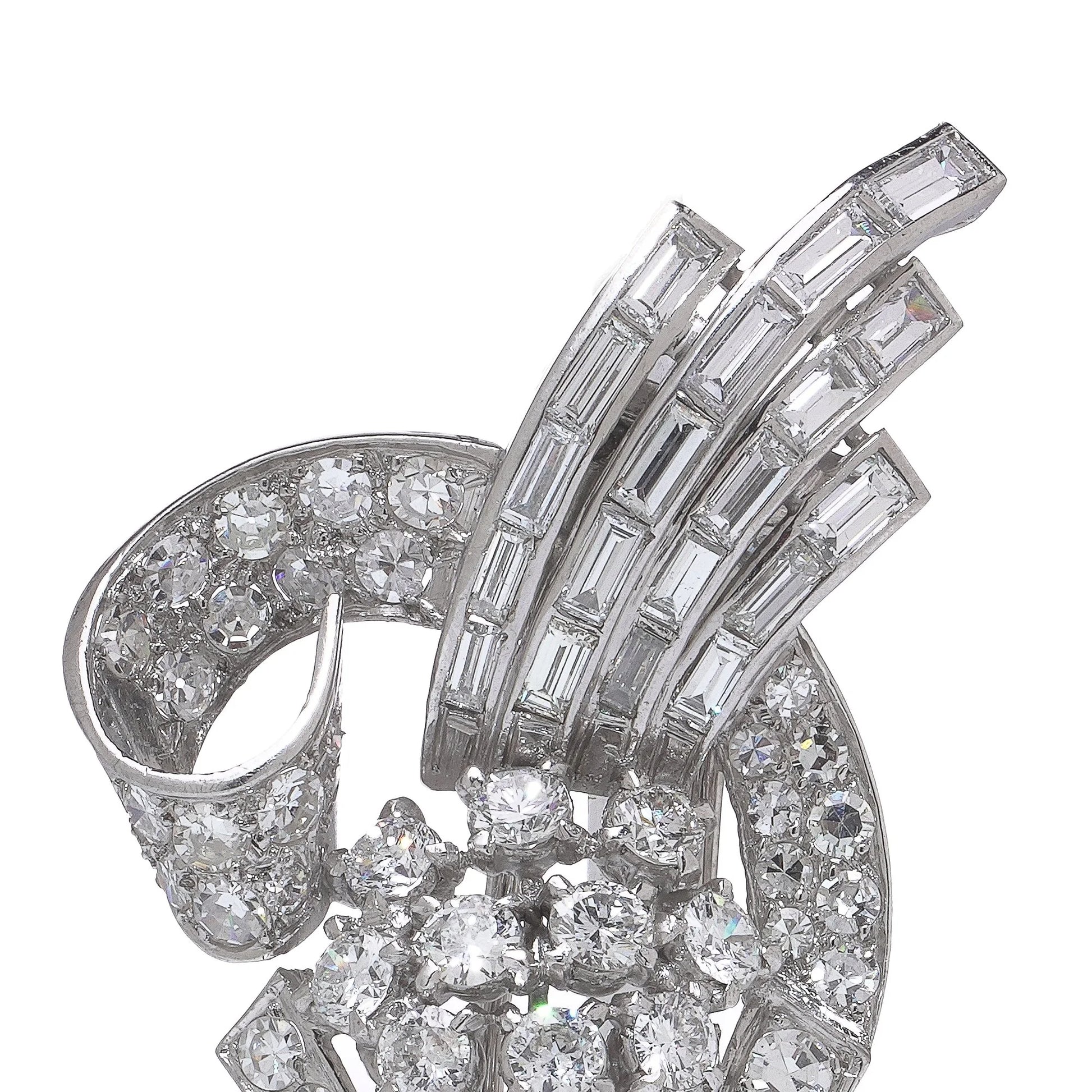 Vintage Art Deco Platinum Diamond Brooch Circa 1930's