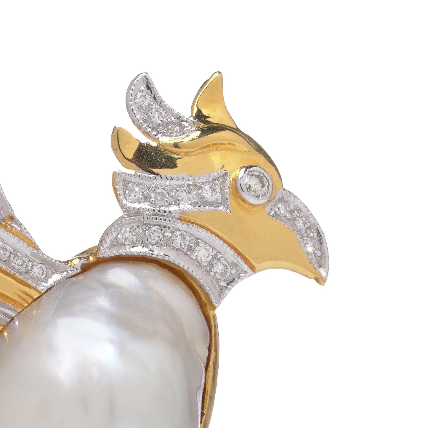 18 Carat Gold Cockatoo Brooch With South Sea Pearl And Diamonds