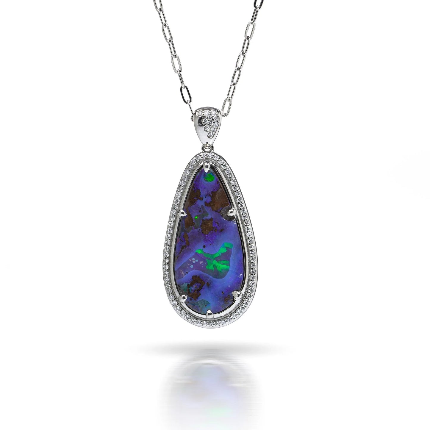 Platinum Opal And Diamond Pendant Necklace