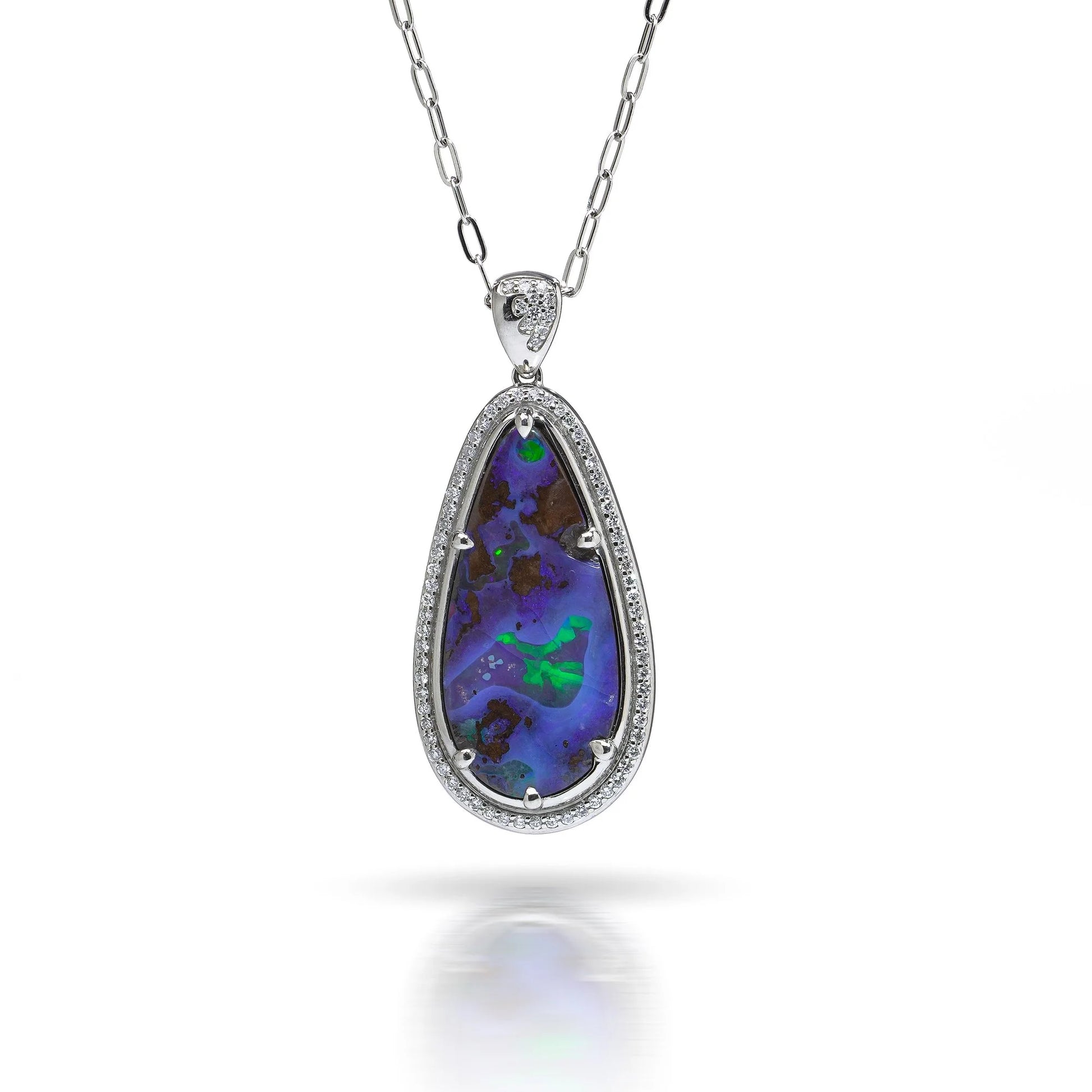 Platinum Opal And Diamond Pendant Necklace
