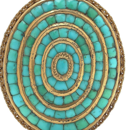 Victorian 18 Carat Yellow Gold Turquoise Oval Pendant, Circa 1880