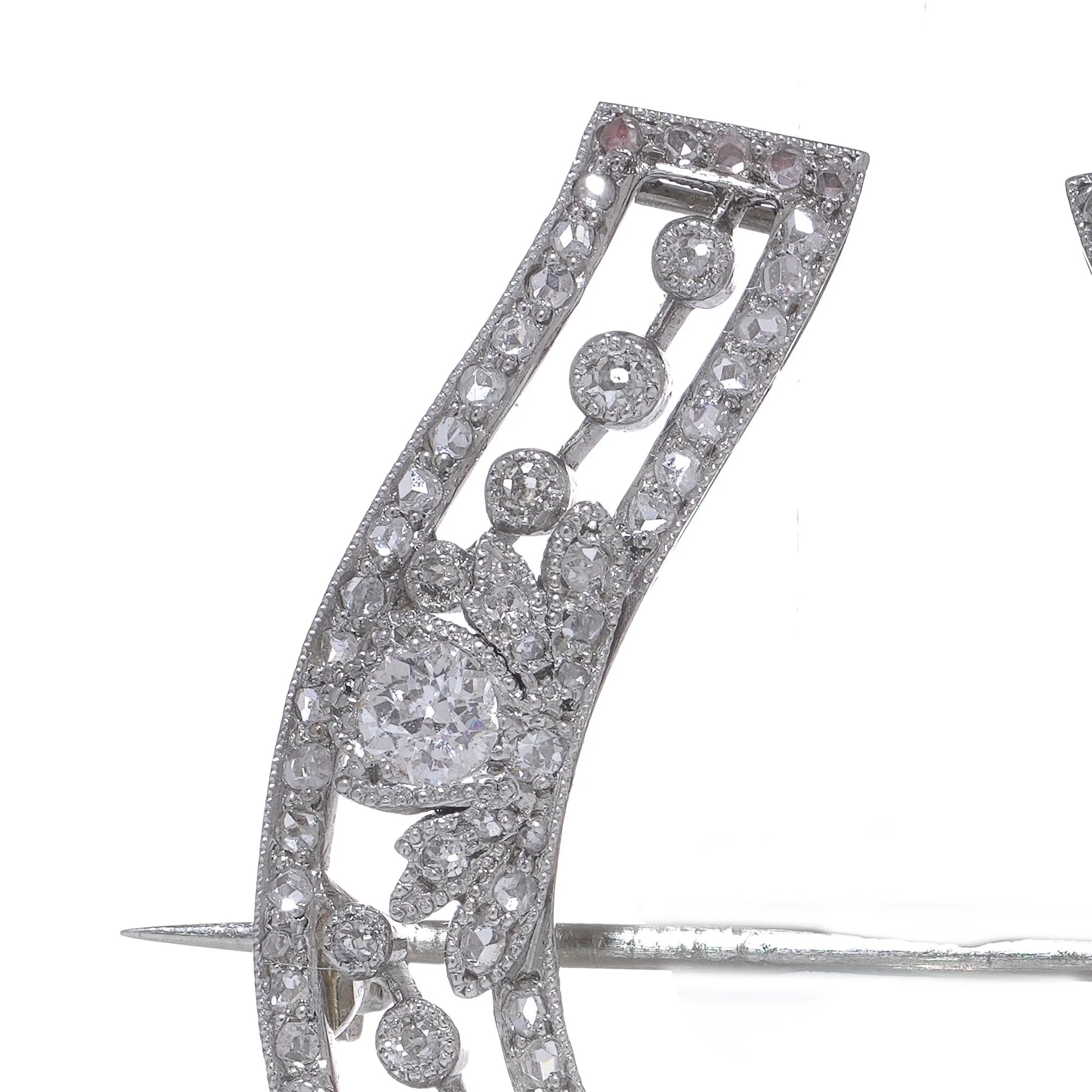 Belle Epoque 2.50ct Old Cut Diamond Horseshoe Brooch in Platinum