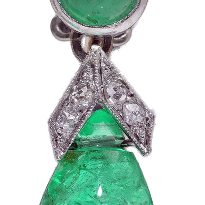 Art Deco Platinum Colombian Emerald Earrings