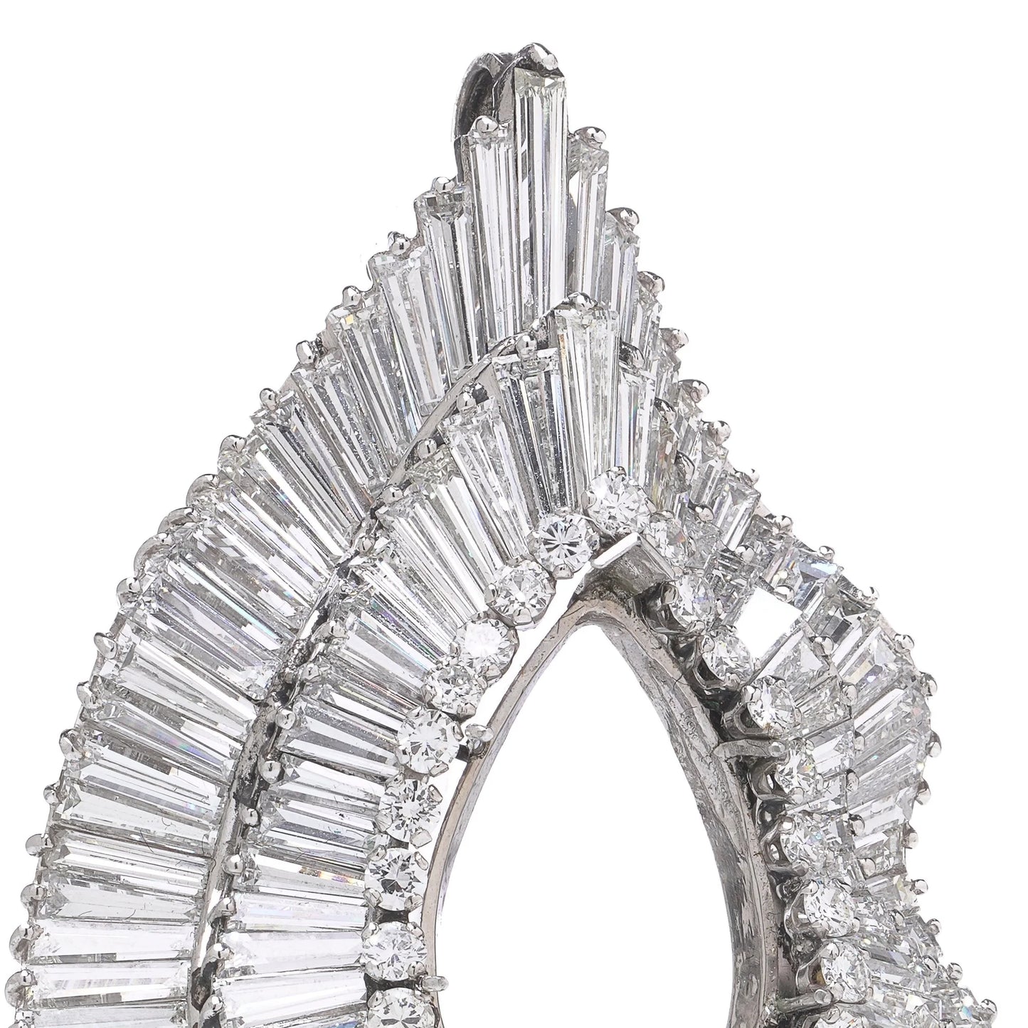Platinum Diamond Pendant With Baguette And Round-Cut Diamonds