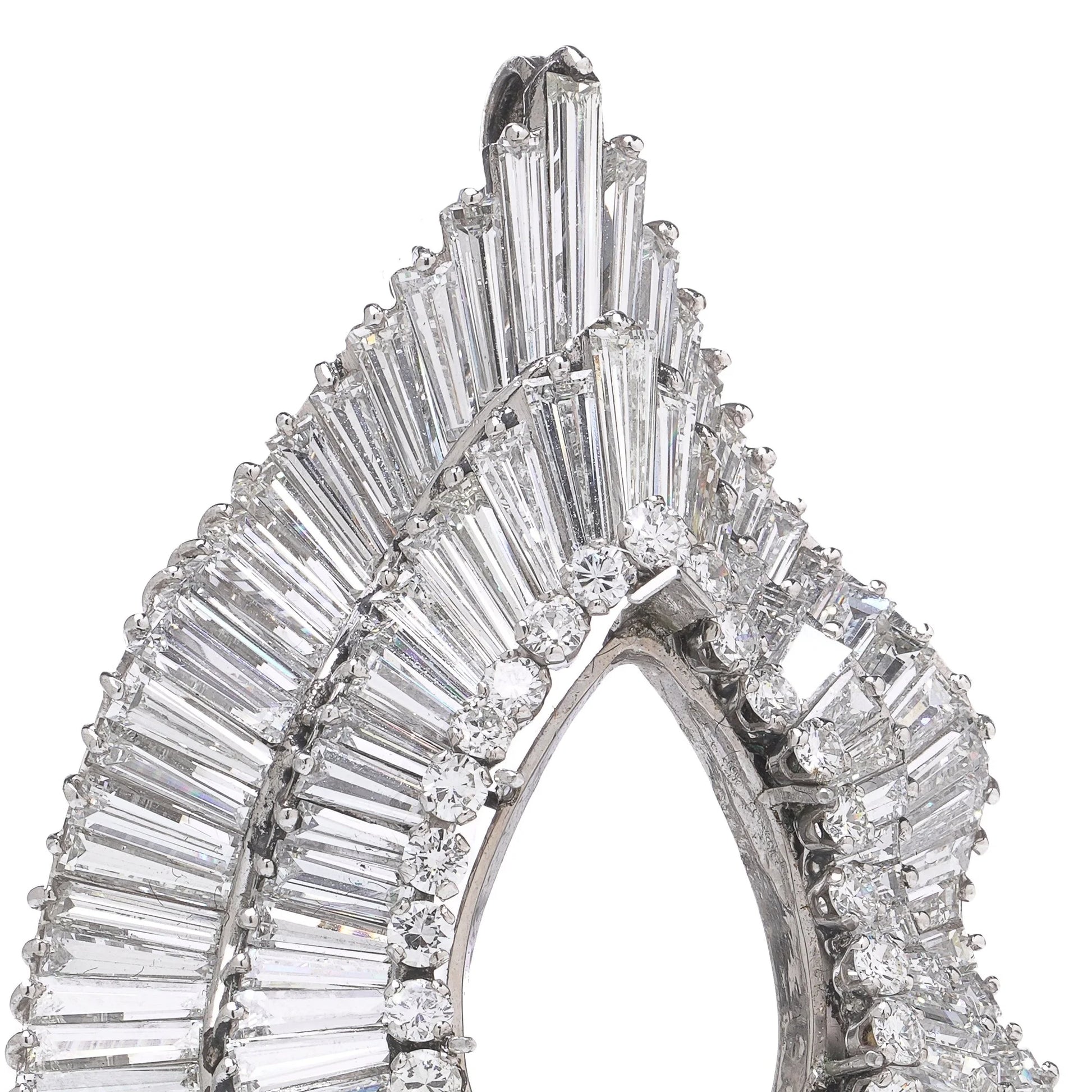 Platinum Diamond Pendant With Baguette And Round-Cut Diamonds