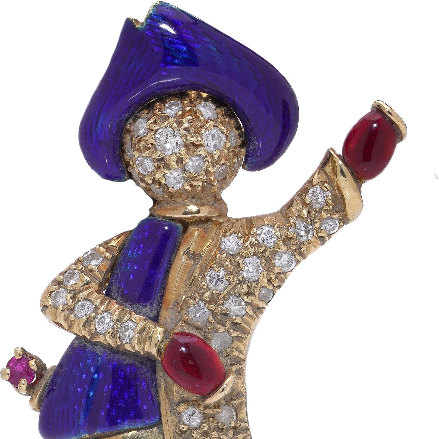 Ludwig Mller Style Diamond Ruby Enamel Set Gold Figural Brooch