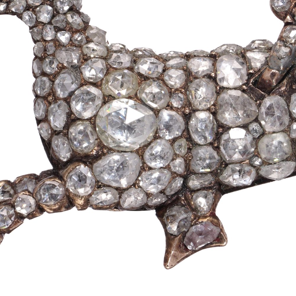 Victorian 9 Carat Rose Gold And Silver Diamond Reindeer Brooch