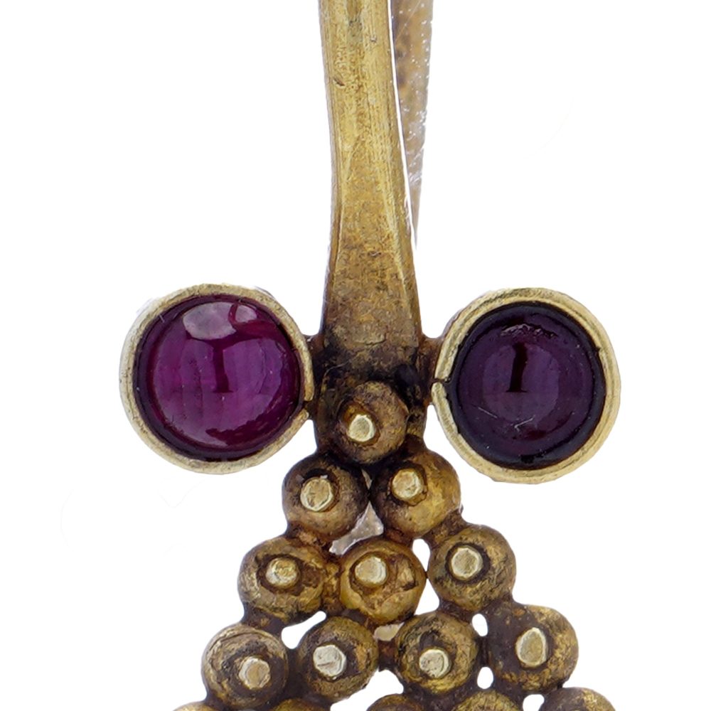 Ancient Roman empire 3-rd century gold earrings with rubies. 