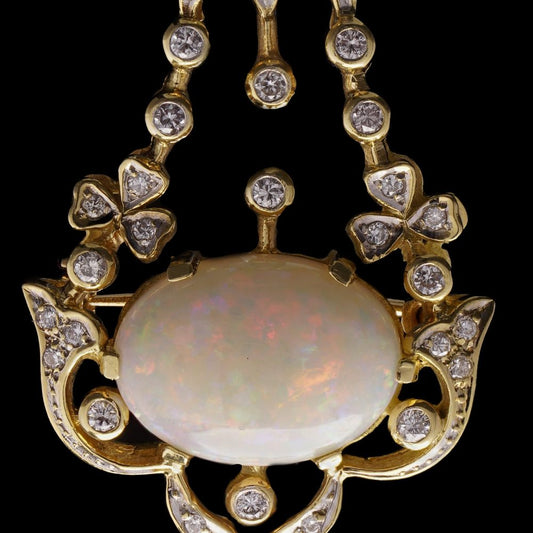 Vintage Opal And Diamond Pendant/Brooch In 18 Carat Yellow Gold