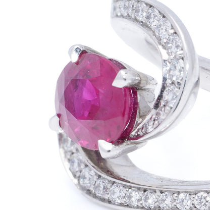 Vintage 1.20ct Ruby and Diamond Dress Ring, central 1.20ct oval red ruby surrounded by dynamic curve with pavé-set diamonds in platinum. Circa 1990s